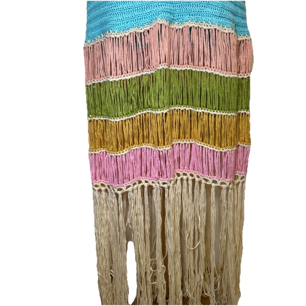 MABLE BOHO FESTIVAL CROCHET INDIE MIDI DRESS SHOW STOPPER FRINGE RESORT WEAR SM - Picture 3 of 7